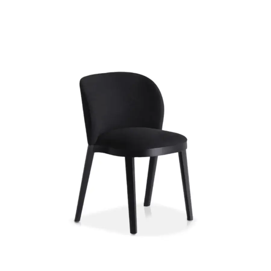 Exceptional Potocco Trousse chair with curved backrest and seat in solid ash wood with matte black finish
