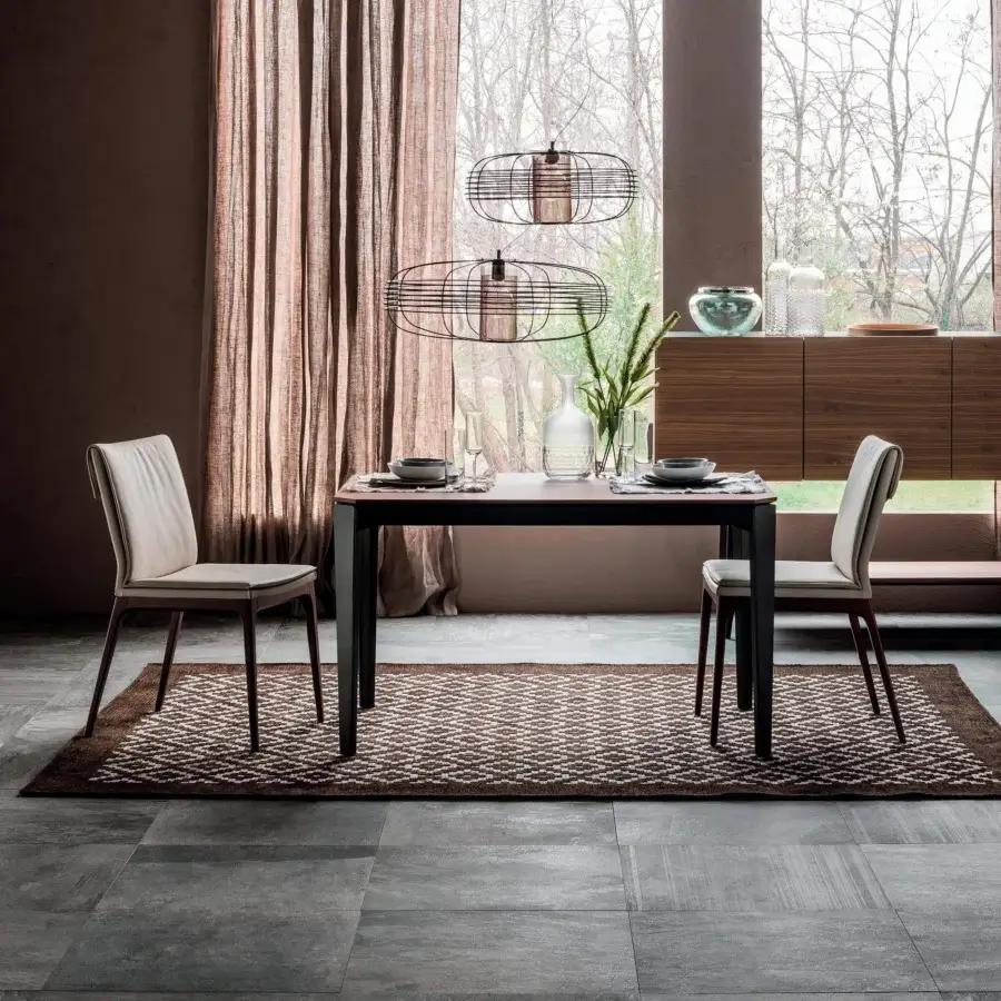 Exceptional Cattelan Italia Sofia chair upholstered in light beige fabric with wenge stained beech frame