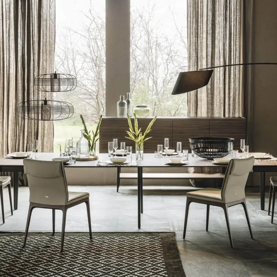 Sophisticated Cattelan Italia Sofia chair with wenge stained beech frame and light beige fabric upholstery