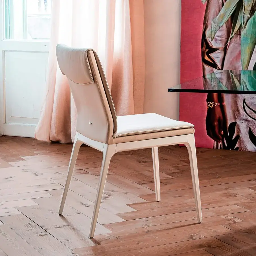 Distinctive Cattelan Italia Sofia chair with black lacquered beech frame and light beige textile upholstery