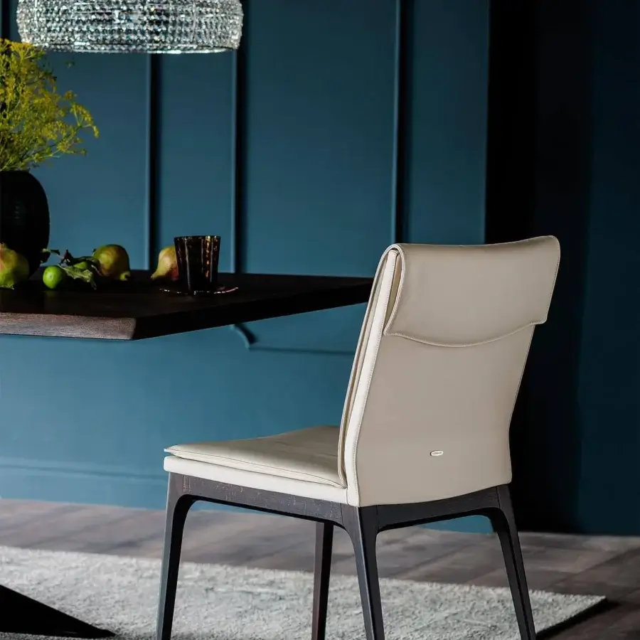 Superior Cattelan Italia Sofia chair with light beige leather cover and wenge stained beech frame crafted with decorative stitching