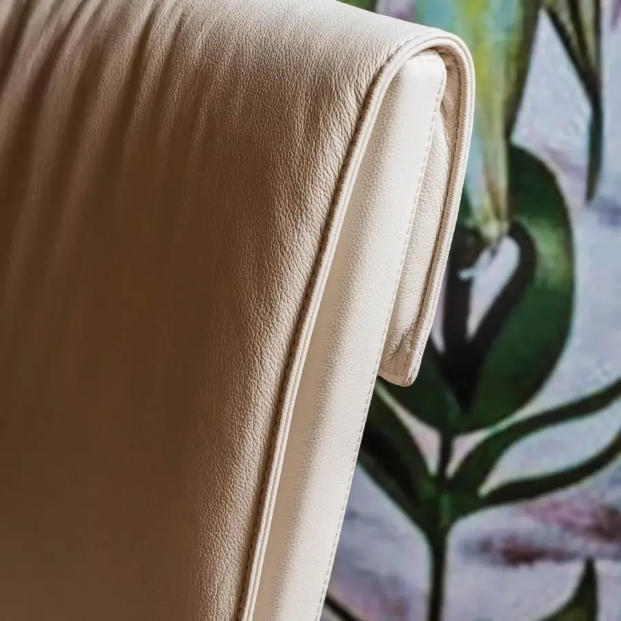 Elegant Cattelan Italia Sofia chair in light beige soft leather with matt white lacquered beech frame