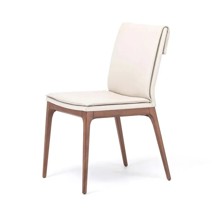 Sophisticated Cattelan Italia Sofia chair with Canaletto walnut stained beech frame and light cream synthetic leather upholstery