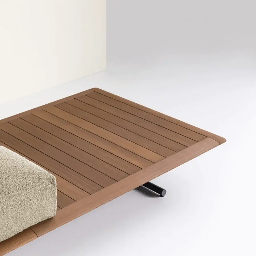 Distinguished Potocco Graphic Outdoor sofa with waterproof ash wood structure and light textured cushions in a smooth matte brown finish