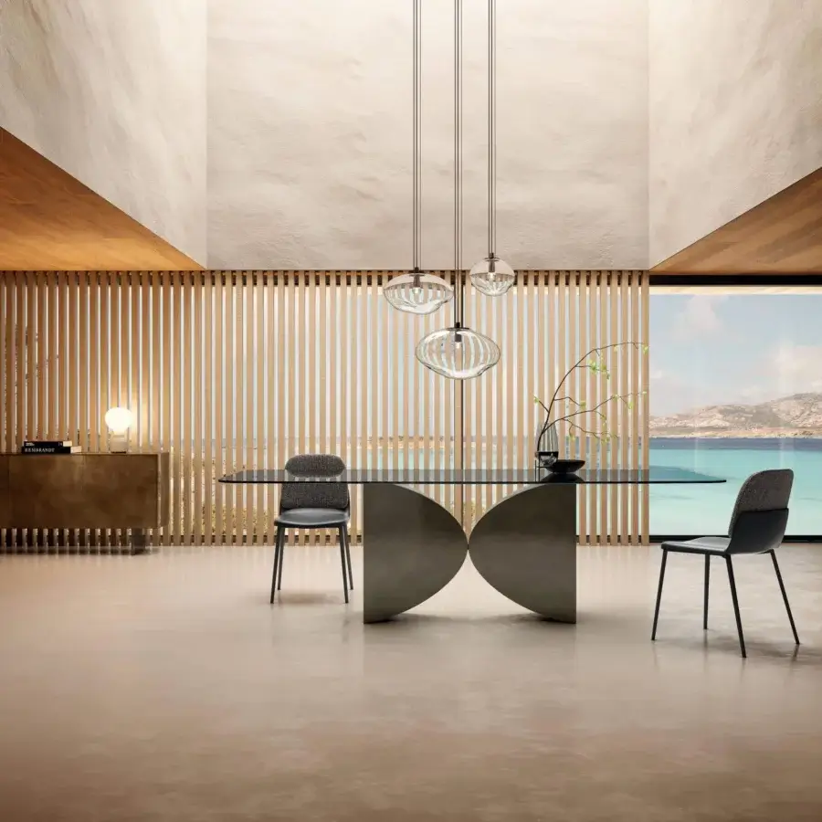 Exceptional Lago Ermes chair with dark gray metal and light gray textile upholstery in matte finish
