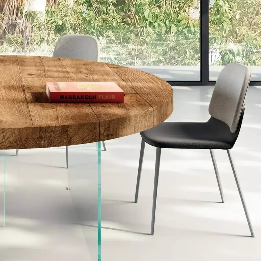 Elegant Lago Ermes chair with black synthetic seat and light gray textile backrest in matte gray metal finish