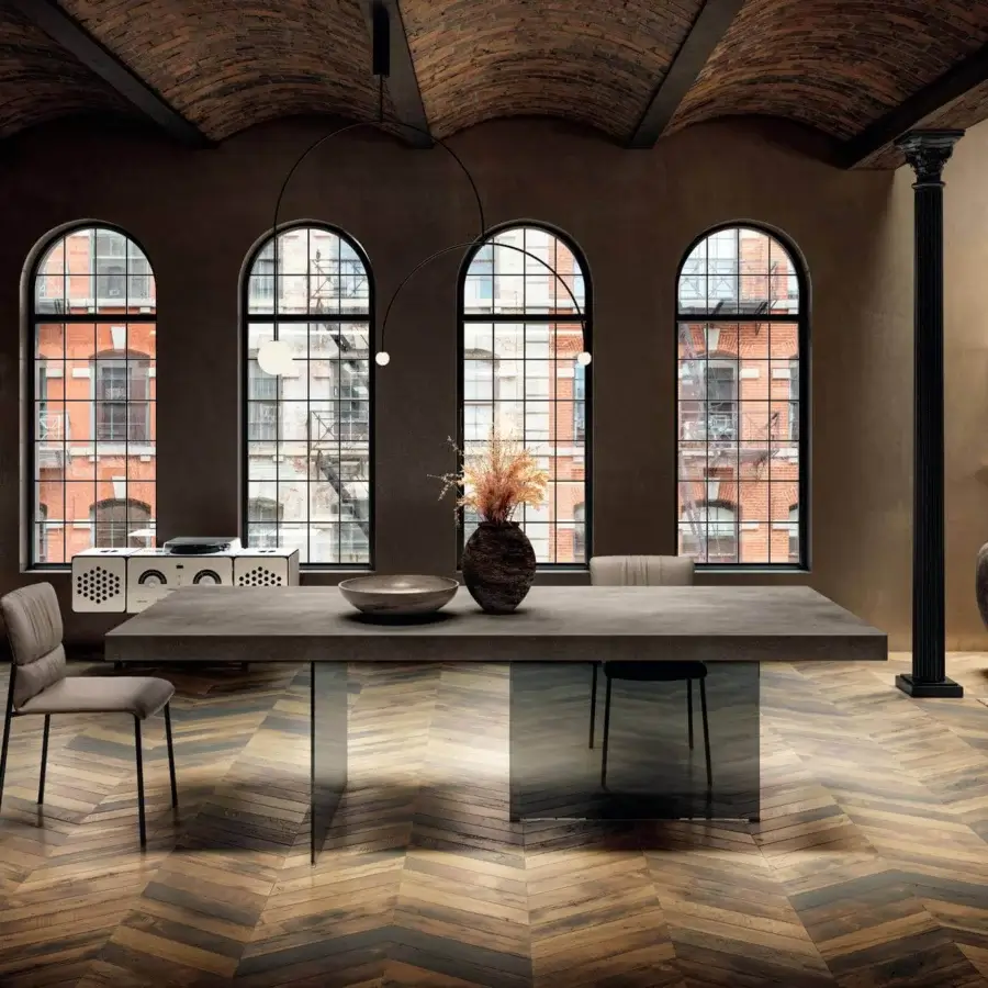 Exceptional Lago Woop chair with sinuous light grayish-brown textile upholstery and matte metal frame construction