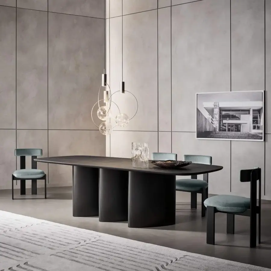 Sophisticated Bonaldo Louver table with dark-toned wood, rounded legs and a smooth, non-reflective finish