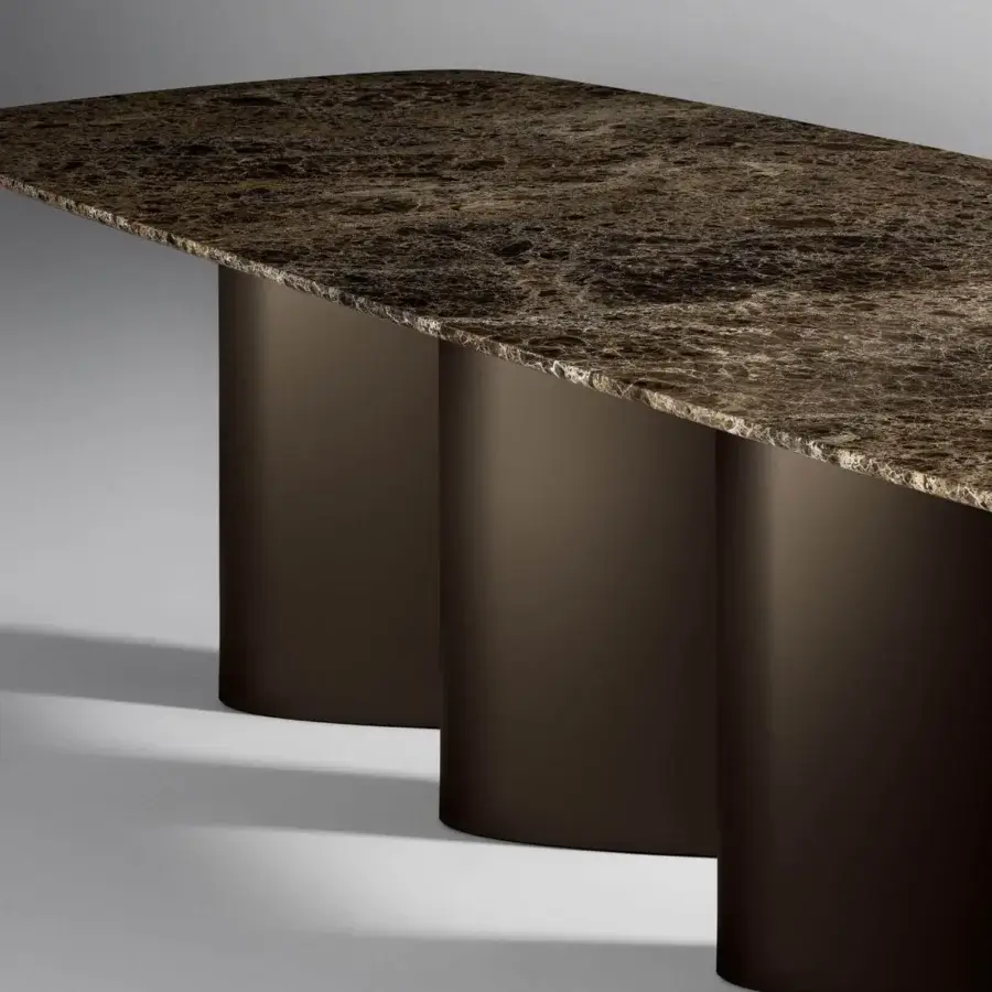Superior Bonaldo Louver table with a rounded rectangular ceramic top and matte brown metal base