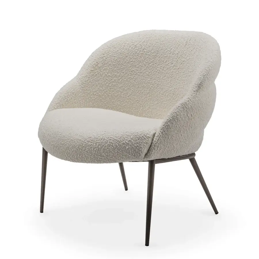Distinguished Cattelan Italia Camilla lounge chair upholstered in textured off-white textile with dark bronze metal legs