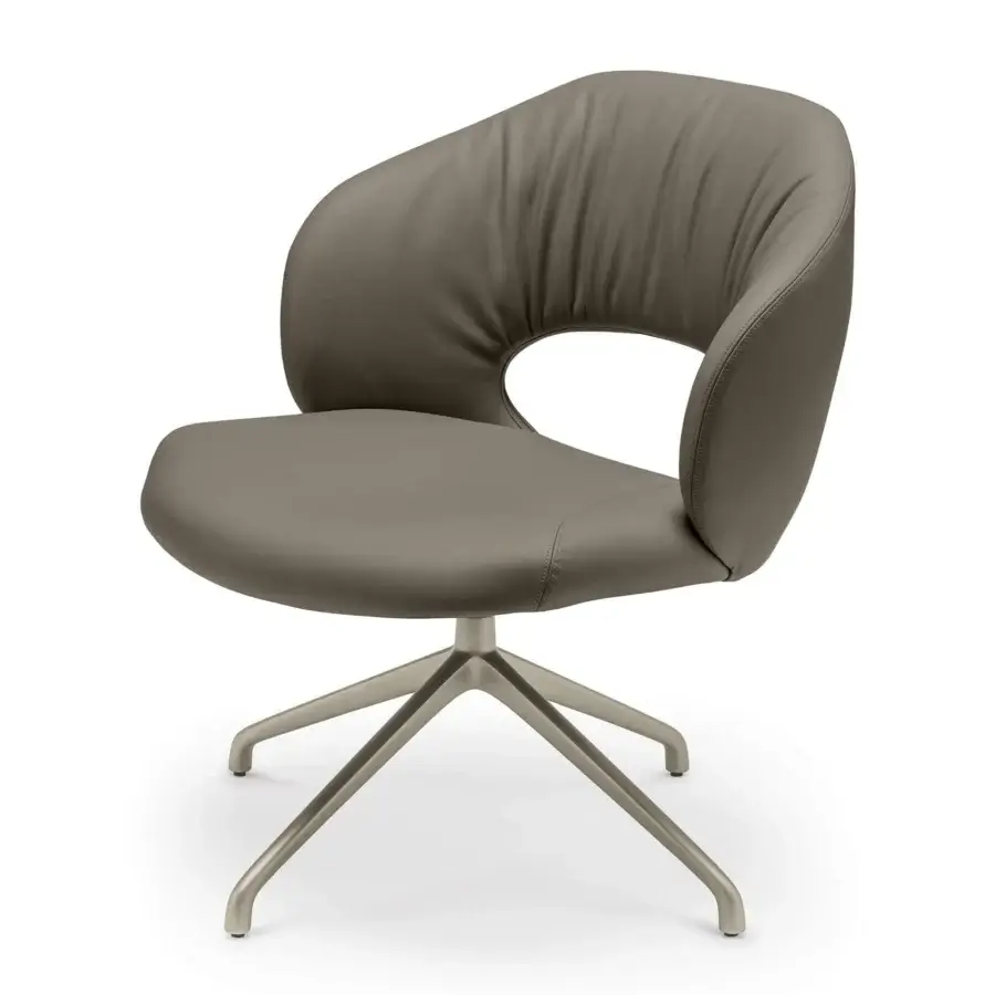 Elegant Cattelan Italia Miranda lounge chair upholstered in smooth gray fabric or leather with sleek metal swivel base