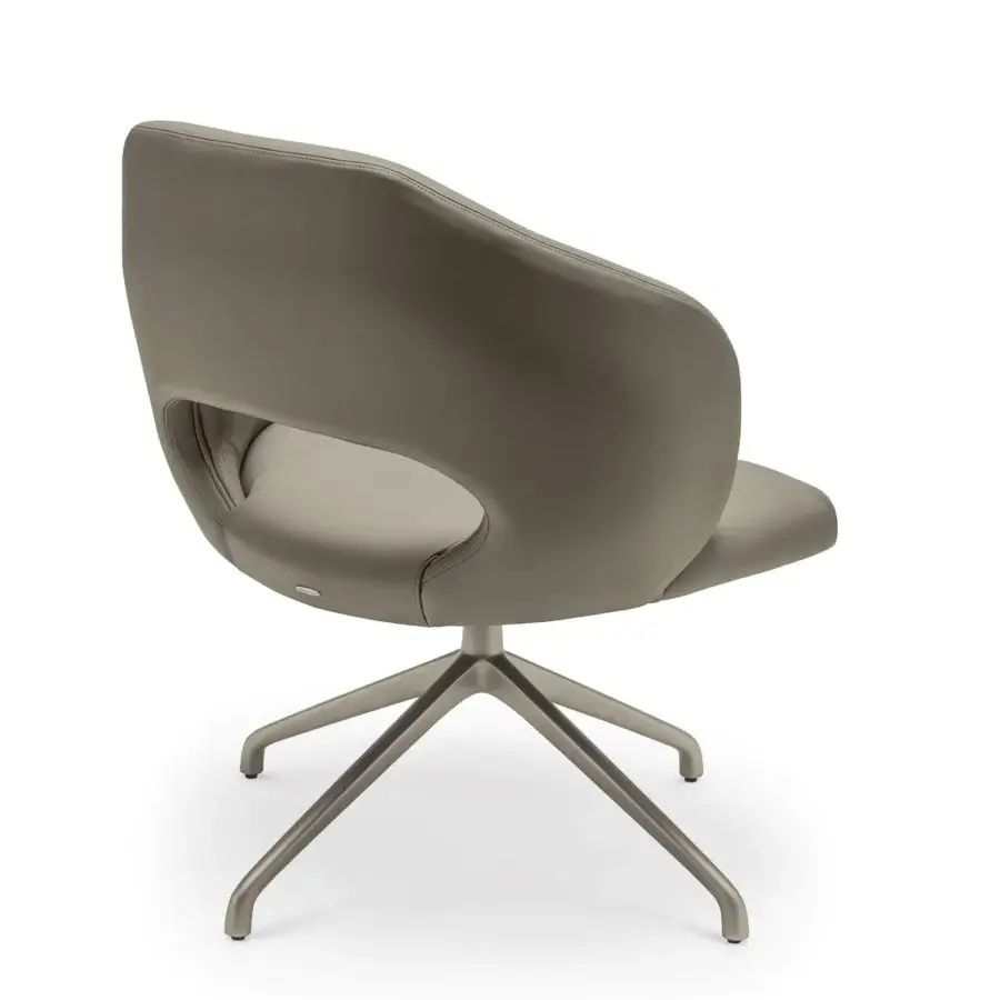 Distinctive Cattelan Italia Miranda lounge chair in muted gray-taupe leather with satin finished metal swivel base