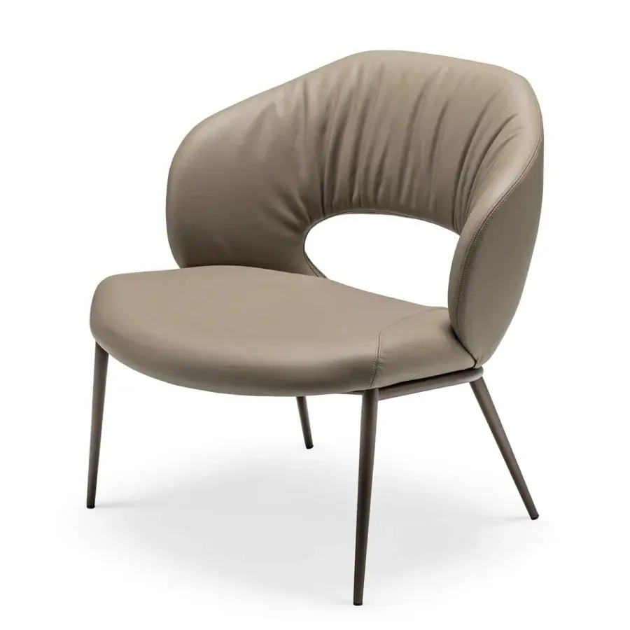 Exceptional Cattelan Italia Miranda lounge chair upholstered in smooth taupe synthetic leather with dark brown angled metal legs