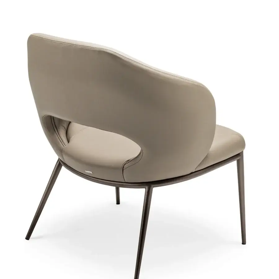 Superior Cattelan Italia Miranda lounge chair with wide rounded seat and matte bronze metal base crafted in taupe material