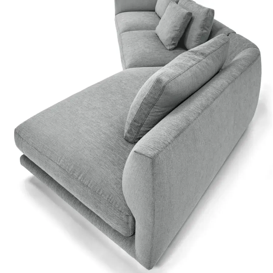Lavish Arketipo Self Control sectional in light gray tactile textile with titanium finished wood structure crafted in Italy