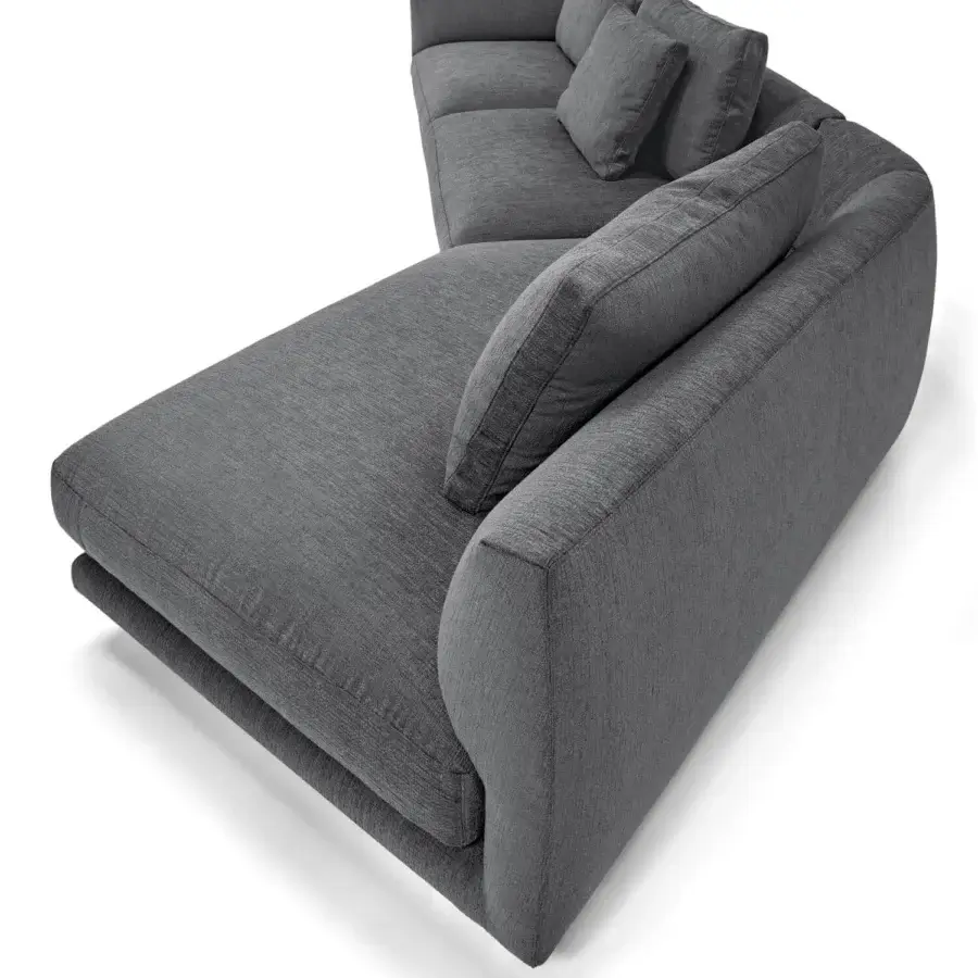 Exceptional Arketipo Self Control sectional in matte gray textile with varnished micaceous brown feet