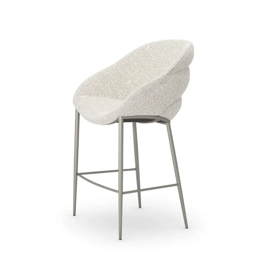 Exclusive Cattelan Italia Camilla stool upholstered in light textured textile with slender matte greyish-silver metal legs