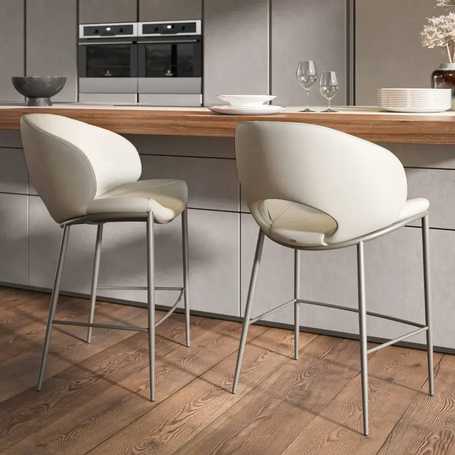 Distinctive Cattelan Italia Miranda stool with cream leather or fabric and matte gray metal frame