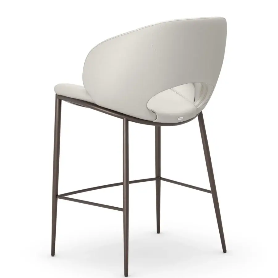 Elegant Cattelan Italia Miranda stool in light gray rippled upholstery with matte dark brown metal legs