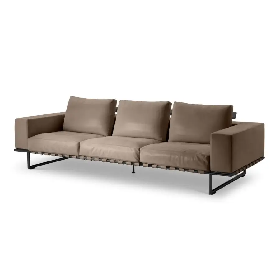 Superior 4 Mariani Kristall sofa with matte black steel framing, light brown cushions and a painted horizontal steel plate