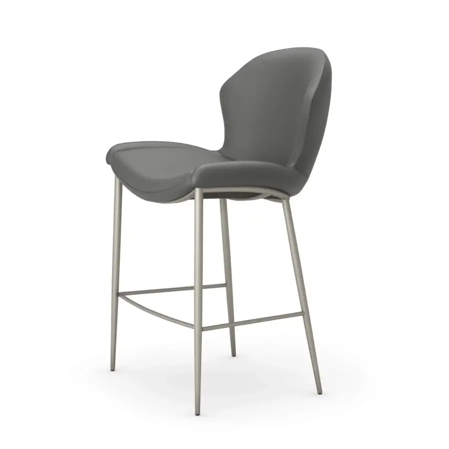Exceptional Cattelan Italia Rachel stool with gray leather upholstery and metal framing, crafted with arched seating