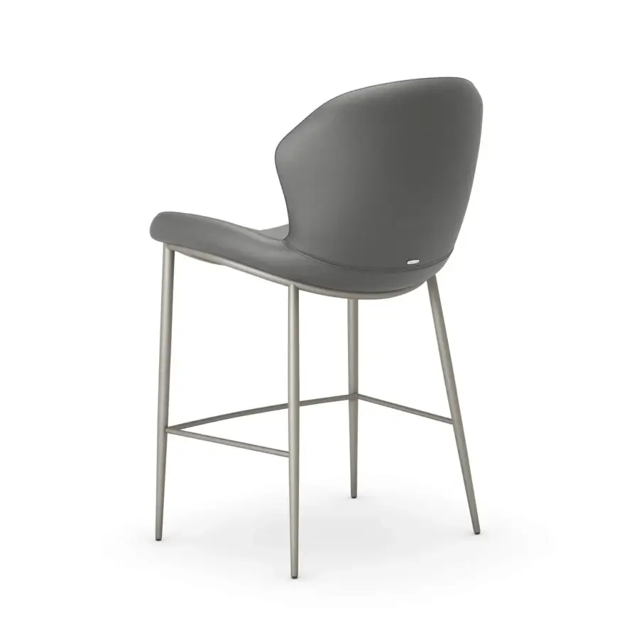 Meticulous Cattelan Italia Rachel stool with a polygonal backrest and arched seat upholstered in matte gray fabric with a matching metal frame