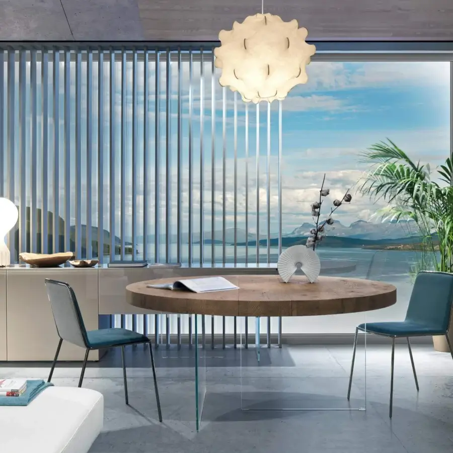 Superior Lago Pletra chair with curved wood and matte blue textile upholstery exhibiting ergonomic design