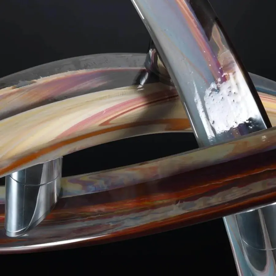 Captivating Reflex Fili D'Erba console with shaped glass and swirling Calcedonio Murano glass base in amber, beige, reddish-brown hues