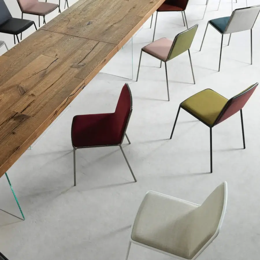 Superior Lago Pletra chair with a slim metal frame and vibrant textile upholstery in matte finish