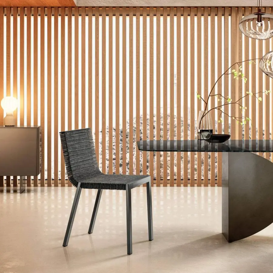 Innovative Lago Steps chair with dark gray industrial felt seat and matte aluminum frame construction