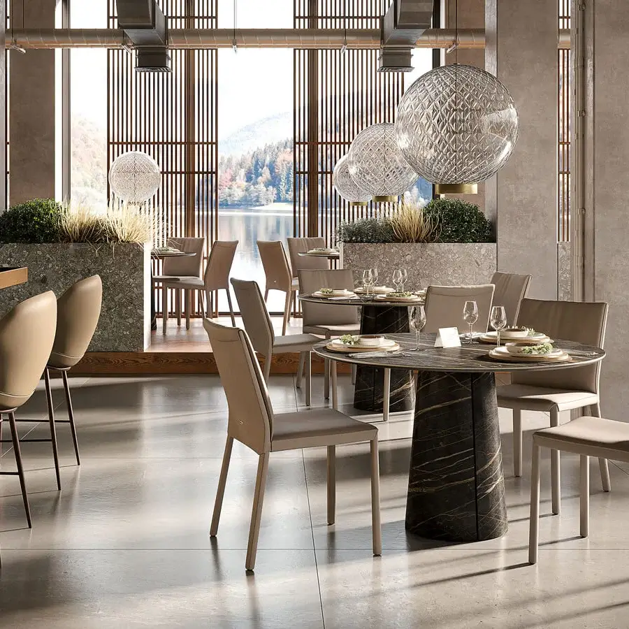 Distinguished Cattelan Italia Cuba Keramik bistrot table crafted in Keramik with a dark marble-like finish embodying contemporary Italian design