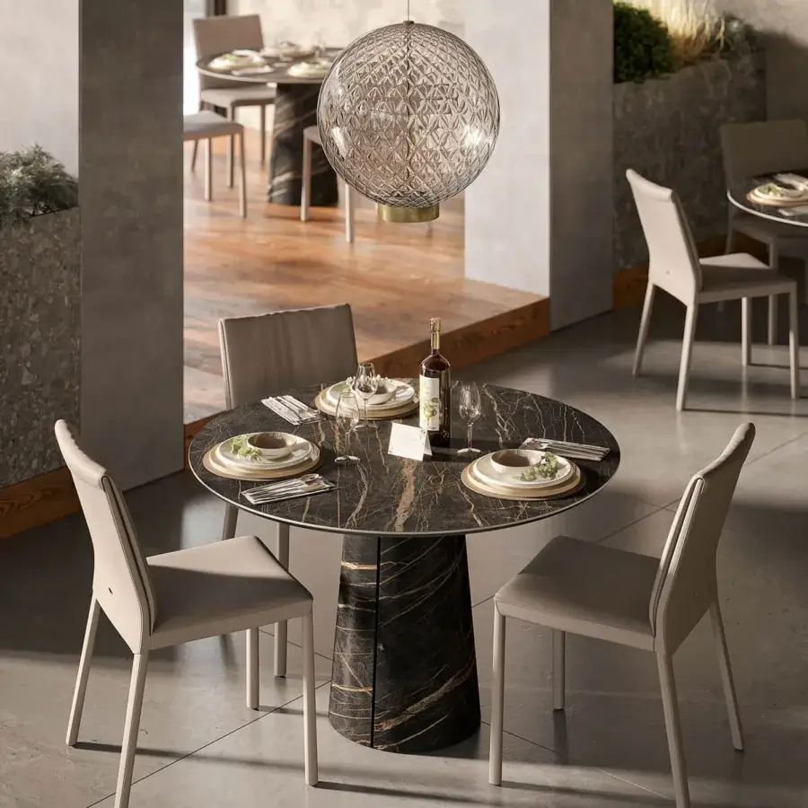 Innovative Cattelan Italia Cuba Keramik bistrot table built with dark Keramik displaying marbled patterns and light veining