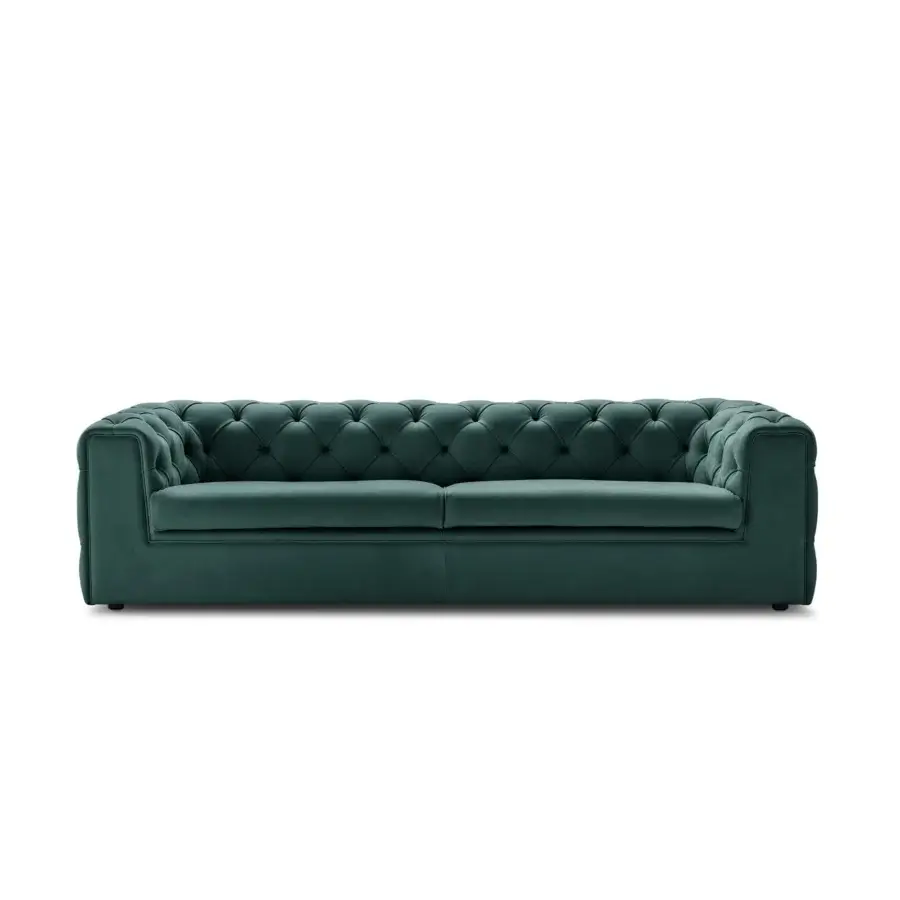 Distinguished 4 Mariani Tudor sofa crafted in Italy with deep green textile and smooth matte finish