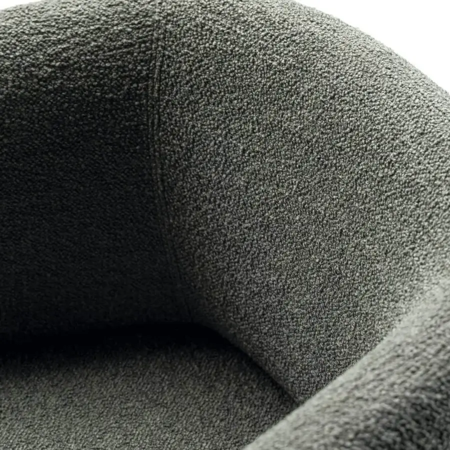Lavish Lago Zeppelin armchair with curved lines, dark grayish-green textured textile and seamless Italian build