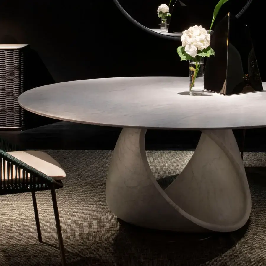 Superior Rugiano Otello table with Grigio Italia Marble top and base in a smooth matte finish