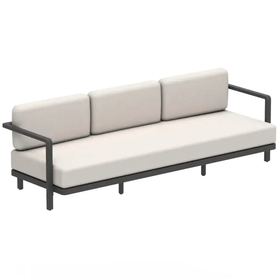 Exceptional Royal Botania Alura lounge sofa with geometric form and light-colored cushions in dark matte metal framing