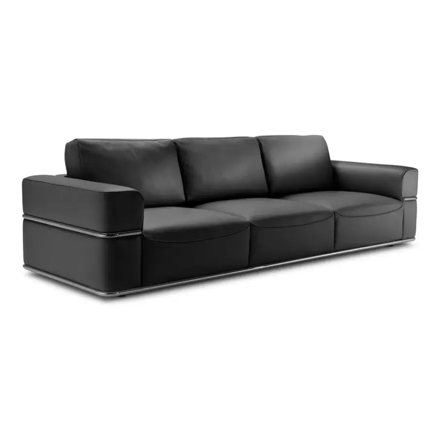 Distinguished 4 Mariani Twibe sofa with metal tube structure and black leather finish crafted in Italy