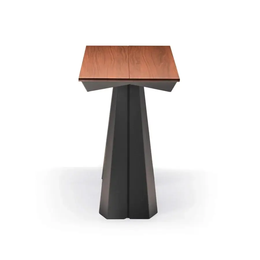 Elegant Cattelan Italia Convivium extendable console crafted with walnut laminated wood and graphite embossed lacquered steel