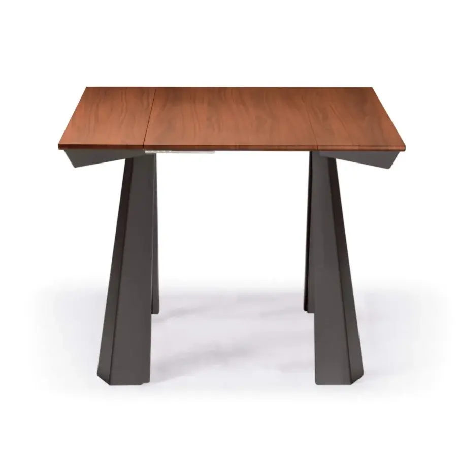 Distinguished Cattelan Italia Convivium extendable console built with walnut laminated wood and graphite embossed lacquered steel base