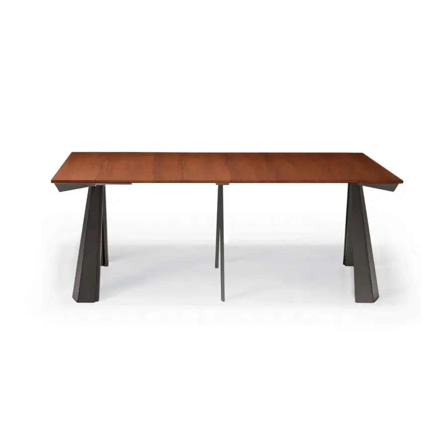 Captivating Cattelan Italia Convivium extendable console built with walnut laminated wood and graphite embossed lacquered steel base