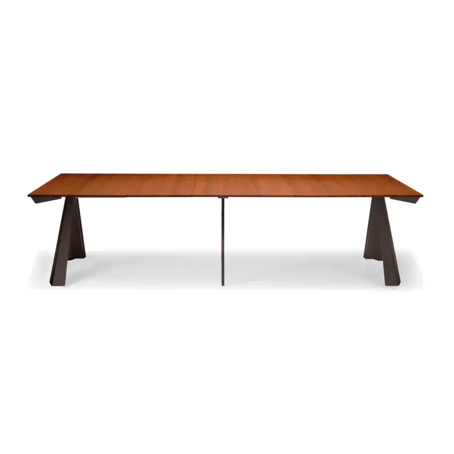Exclusive Cattelan Italia Convivium extendable console crafted with walnut laminated wood and graphite embossed lacquered steel legs
