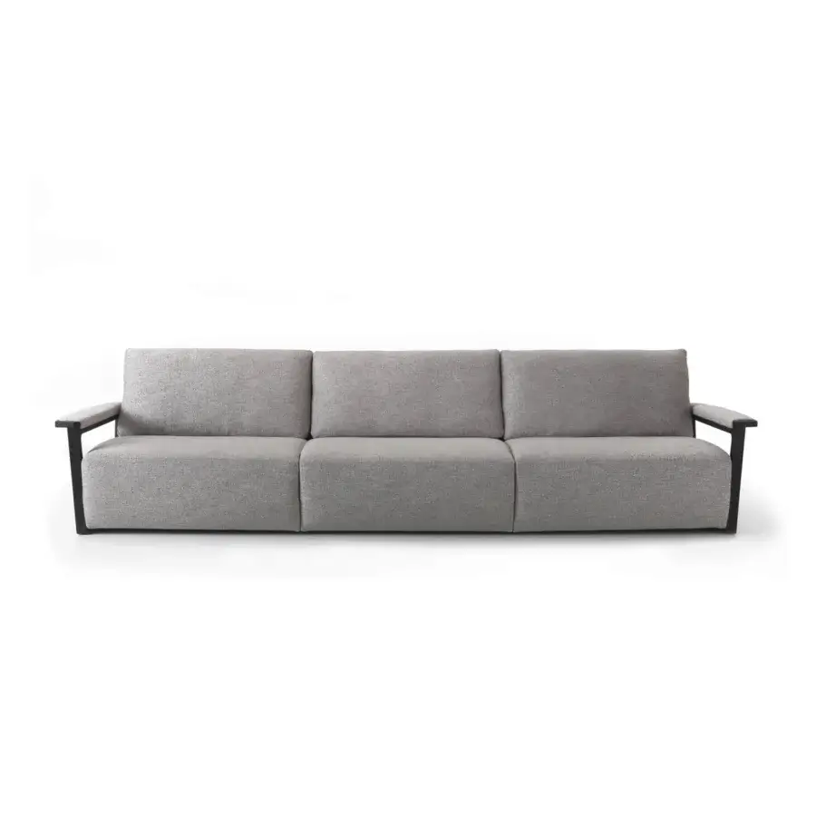 Exceptional 4 Mariani Fellini sofa built with a matte medium gray textile and solid poplar wood frame