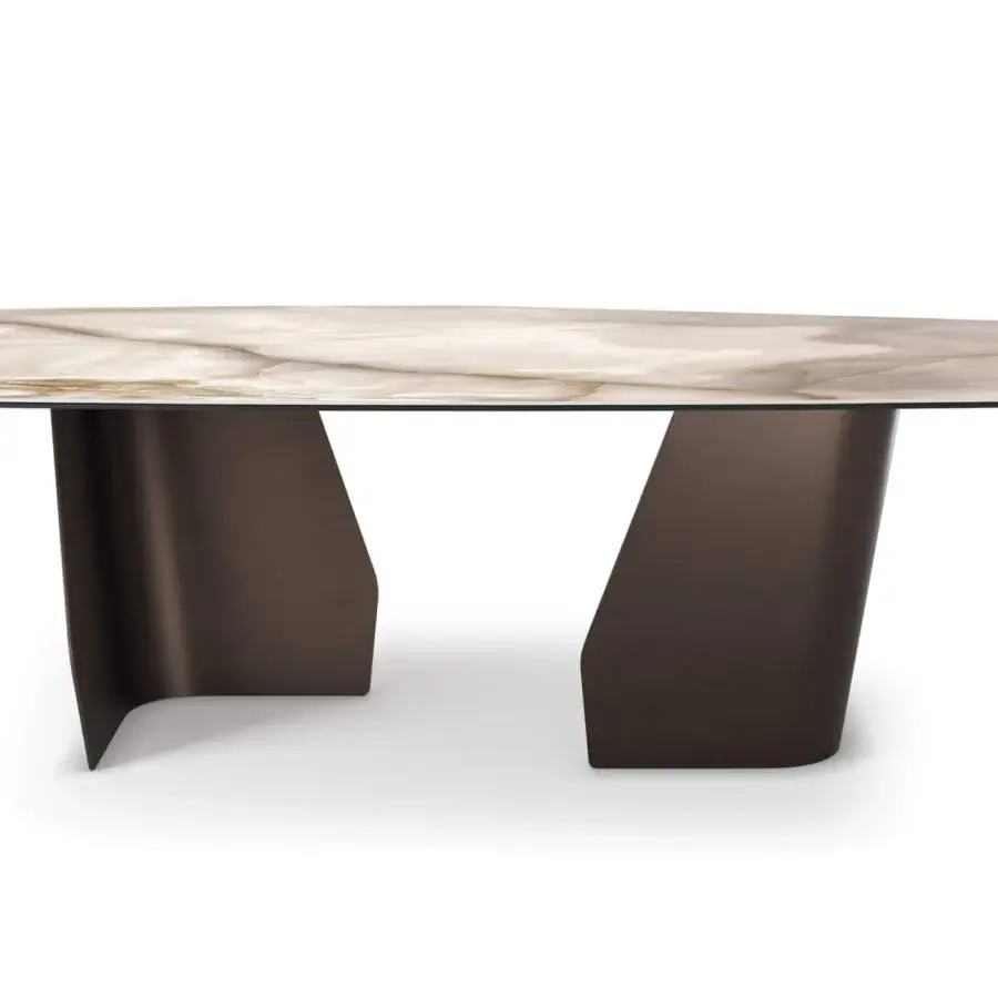 Exclusive Cattelan Italia Senator Keramik table with glossy ceramic and matte bronze trapezoidal legs