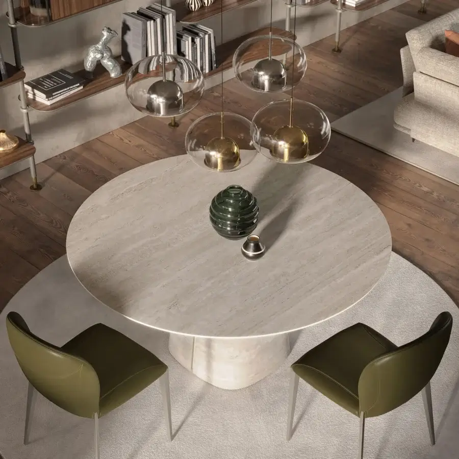 Distinguished Cattelan Italia Rado Keramik table with sculpted ceramic base and neutral tone ceramic top in matte finish