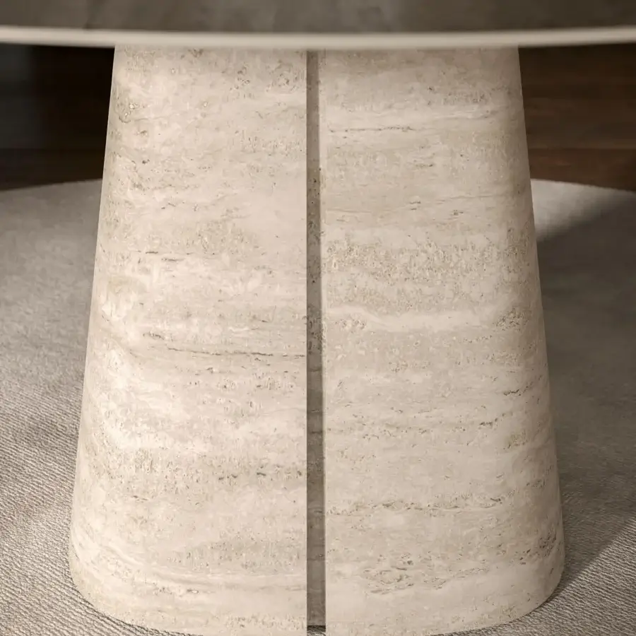 Captivating Cattelan Italia Rado Keramik table with curved ceramic base displaying a classic marble-inspired light beige finish