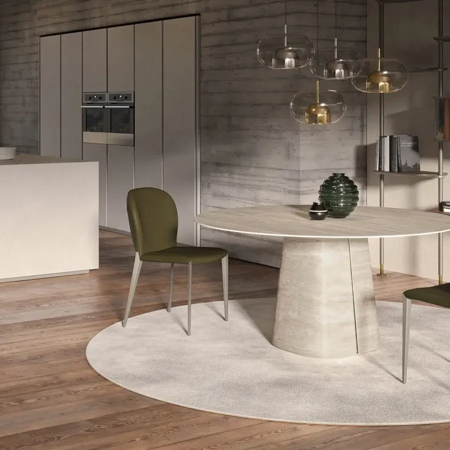 Innovative Cattelan Italia Rado Keramik table with curved base crafted in textured matte ceramic and smooth tabletop