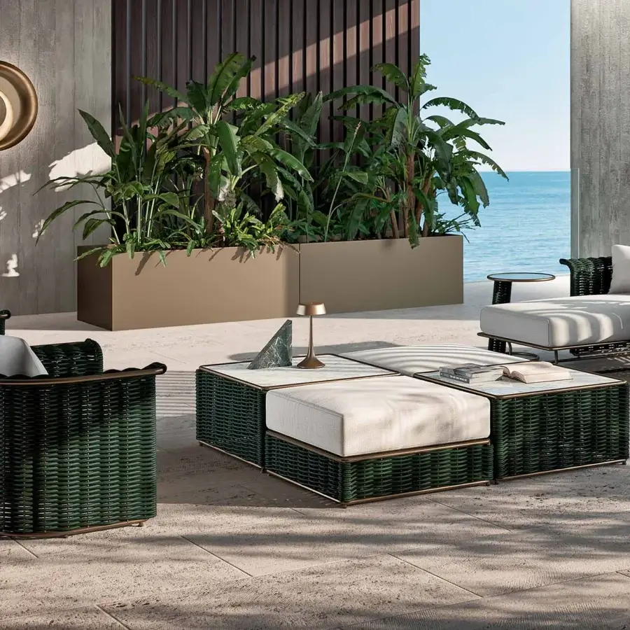 Distinguished Rugiano Marina lounge chair with dark green woven rope and a matte finish for comfortable seating