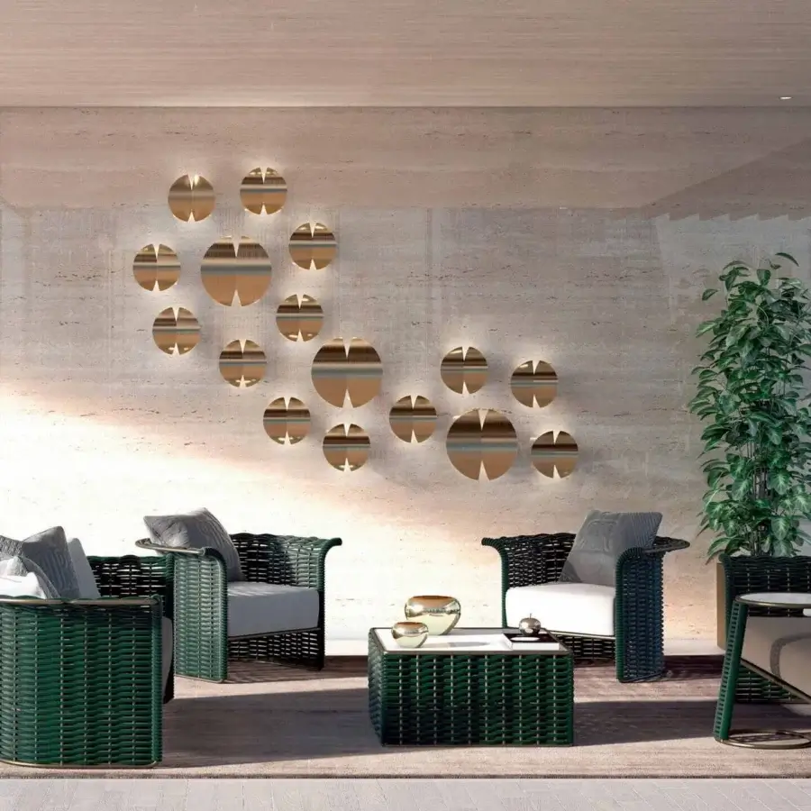 Distinguished Rugiano Marina Corda coffee table with woven deep green rope and smooth technical marble top