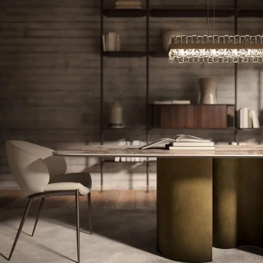 Captivating Cattelan Italia Papel Keramik table with light ceramic resembling marble veining and brushed brass base