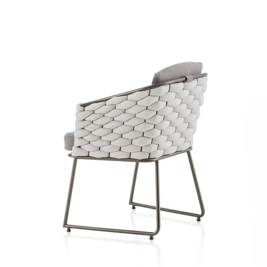 Superior Rugiano Afrodite armchair with outdoor bronze metal and beige soft rope detailing in gray textile